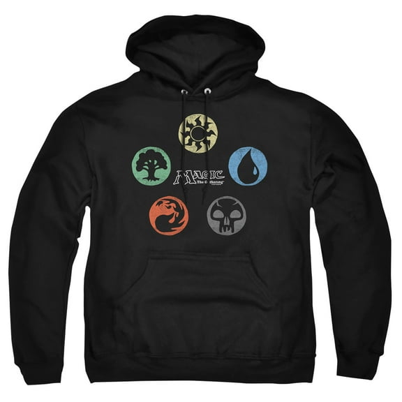 Magic The Gathering 5 Colors Unisex Adult Pull-Over Heather Hoodie, 3X-Large, Black