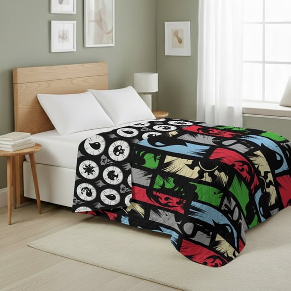 Magic The Gathering Animated Magic Full/Queen Quilted Blanket 90x90 inches, Kids Character Bedding