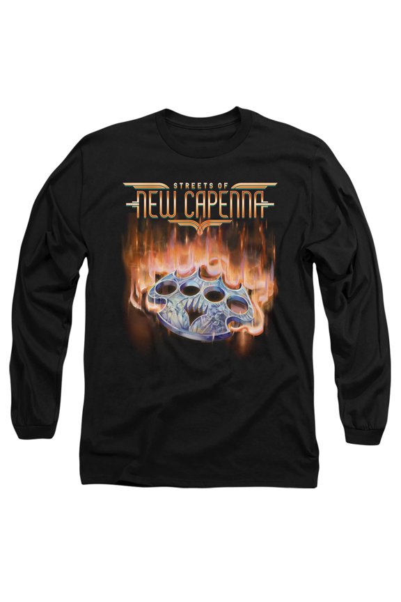 Magic The Gathering Burning Knuckles with Logo Unisex Adult Long-Sleeve T Shirt (Medium) Black