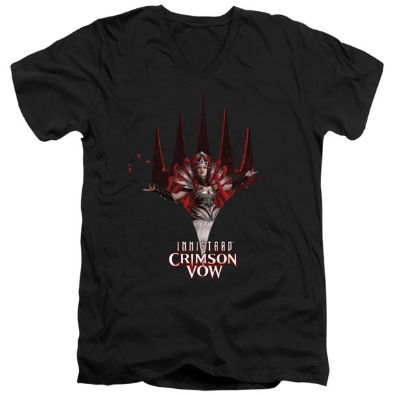 Magic The Gathering Crimson Vow Logo Unisex Adult V-Neck T Shirt,Black, Small