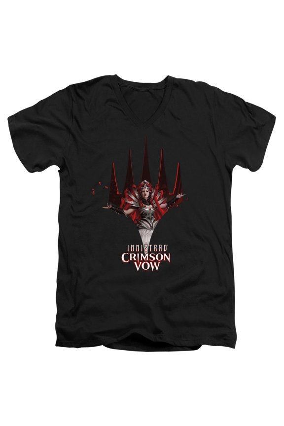 Magic The Gathering Crimson Vow Logo Unisex Adult V-Neck T Shirt,Black, Small