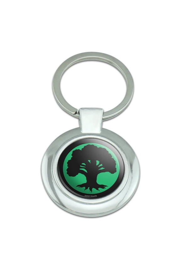 Magic: The Gathering Green Mana Symbol Keychain Classy Round Chrome Plated Metal