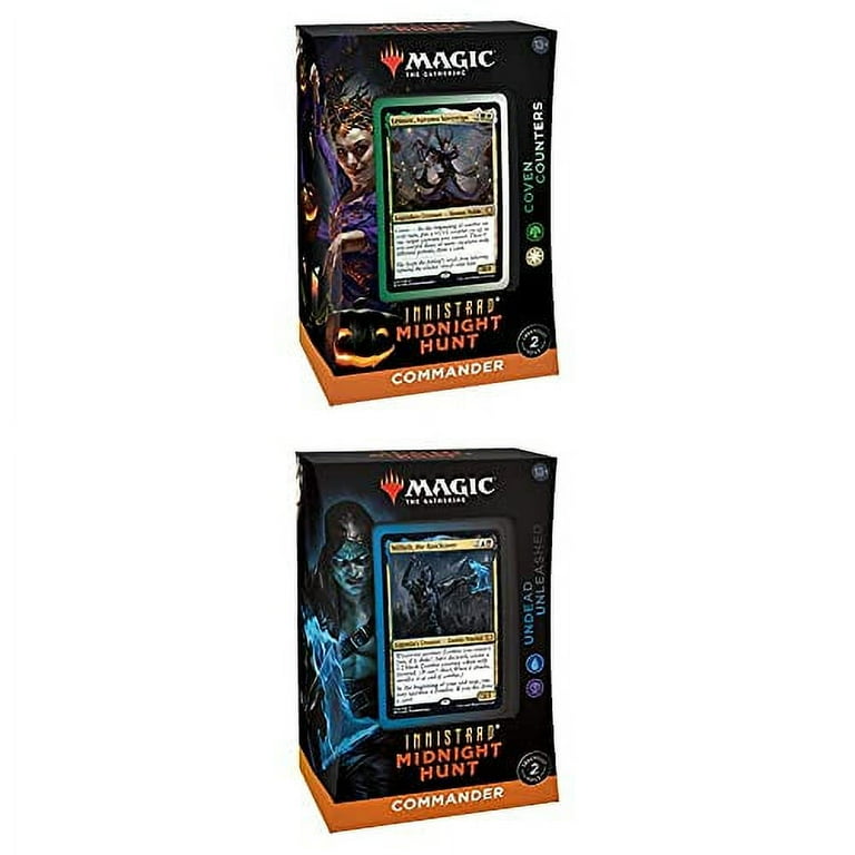 Magic: The Gathering Innistrad: Midnight Hunt Commander Deck Bundle - Includes 1 Coven Counters + 1 Undead Unleashed - Walmart.com Magic: The Gathering Innistrad: Midnight Hunt Commander Deck Bundle - Includes 1 Coven Counters + 1 Undead Unleashed - Walmart.com