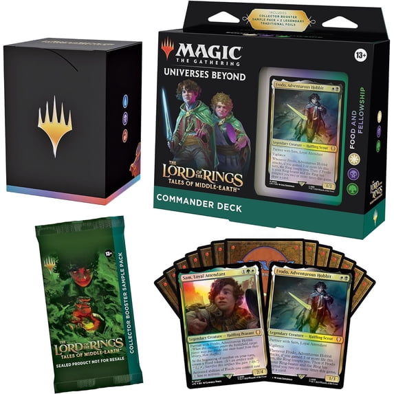 Magic: The Gathering The Lord of The Rings: Tales of Middle-Earth Commander Deck Food and Fellowship + Collector Booster Sample Pack