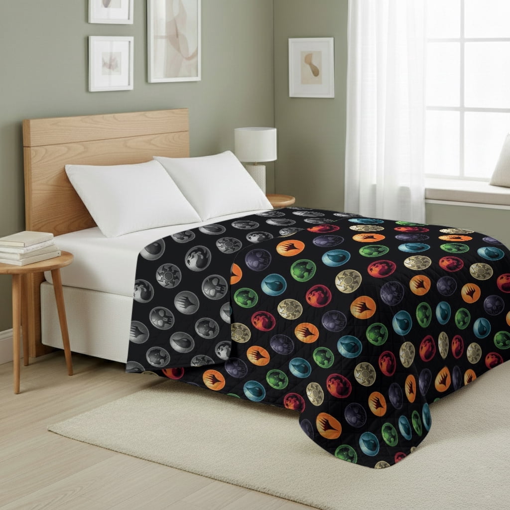 Magic The Gathering Magic Icons Twin/Full Quilted Blanket 60x90 inches, Kids Character Bedding