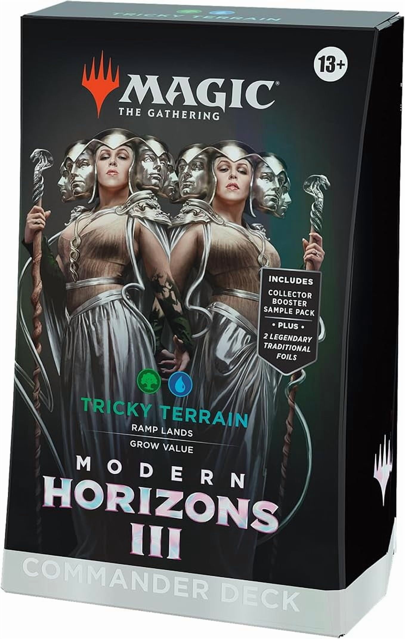 Magic: The Gathering Modern Horizons 3 Commander Deck - Tricky Terrain (100-Card Deck, 2-Card Collector Booster Sample Pack + Accessories)