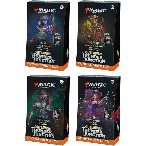 MAGIC THE GATHERING: OUTLAWS OF THUNDER JUNCTION COMMANDER DECK (4CT)- Includes All 4 Decks (Quick Draw, Desert Bloom, Grand Larceny, and Most Wanted)