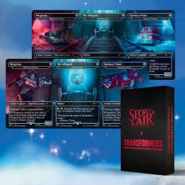 all transformers cards mtg Trading Card Game: Secret Lair Optimus vs. Megatron (Non-Foil) Megatron deals damage equal to the sacrificed artifacts mana value to target creature MTG / Universes Beyond Transformers