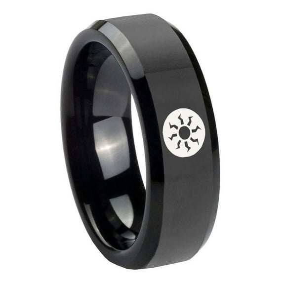 Tungsten Magic The Gathering 8mm Black Polished Beveled Edges Men's Ring