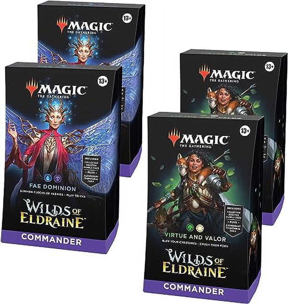 Magic The Gathering Wilds of Eldraine Commander Deck - Virtue and Valor  (100-Card Deck, 2-Card Collector Booster Sample Pack + Accessories)