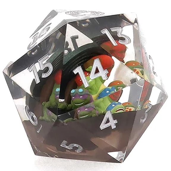 Magic The Gathering: Teenage Mutant Ninja Turtles - 55mm Spindown d20 Life Counter, 3D Figures Inside Resin, Black & Green, RPG Collectible Dice