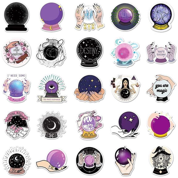 Magic Theme PVC Self Adhesive Stickers Waterproof Ball Decals for Suitcase Skateboard Refrigerator Helmet Mobile Phone Shell Purple 55~85mm 50pcs/bag