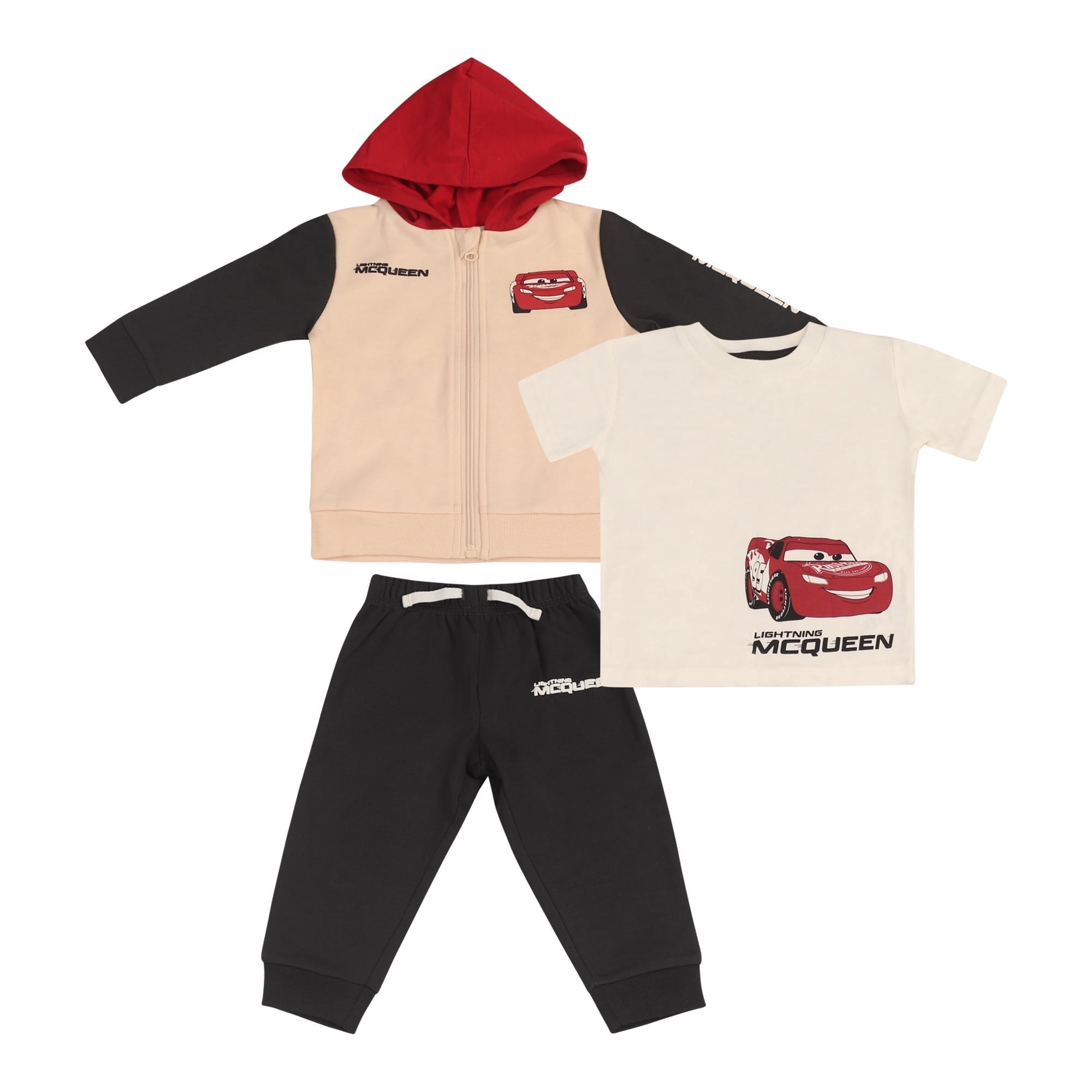 Disney Clothes Baby Boy Hoodie & Pants Set – Toy Story & Cars 3-Piece Outfit with T-Shirt, Zip-Up Hoodie & Joggers (12M–24M)
