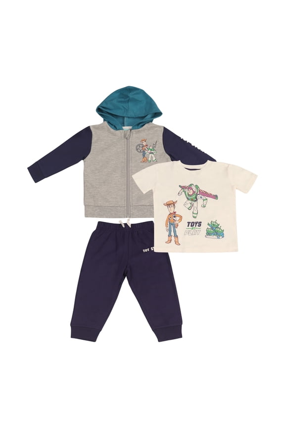Clothes Baby Boy Hoodie & Pants Set – Toy Story & Cars 3-Piece Outfit with T-Shirt, Zip-Up Hoodie & Joggers (12M–24M)