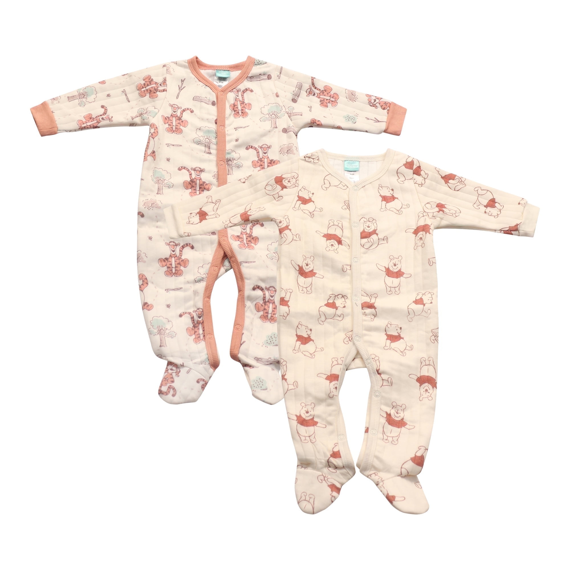 Disney Clothes Baby Boys 2-Pack Quilted Footed Coveralls - Mickey Mouse, Winnie the Pooh and Dumbo (0/3M-6/9M)