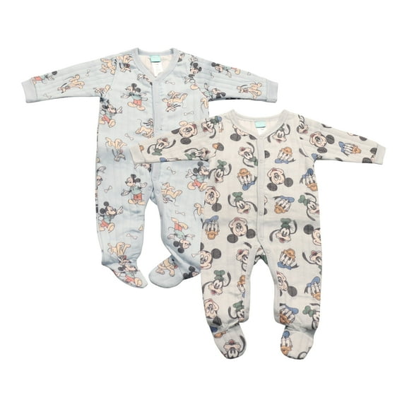 Disney Clothes Baby Boys 2-Pack Quilted Footed Coveralls - Mickey Mouse, Winnie the Pooh and Dumbo (0/3M-6/9M)