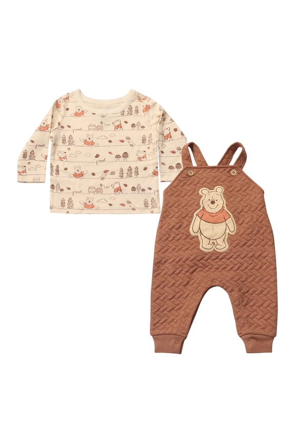 Clothes Baby Boys 2-Piece Overall Set – Long Sleeve Top with Suspender Romper Mickey Mouse & Winnie the Pooh (Newborn–Infant)