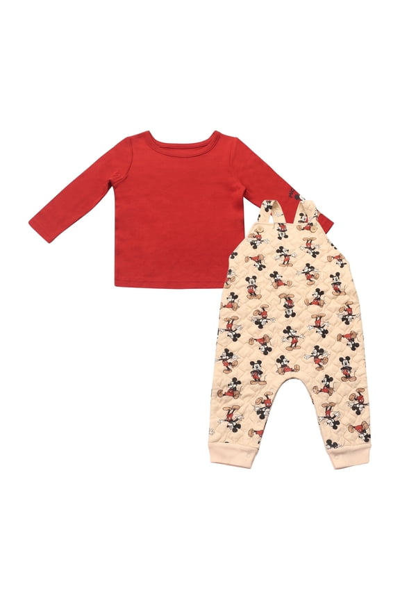 Clothes Baby Boys 2-Piece Overall Set – Long Sleeve Top with Suspender Romper Mickey Mouse & Winnie the Pooh (Newborn–Infant)