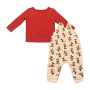 Disney Clothes Baby Boys 2-Piece Overall Set – Long Sleeve Top with Suspender Romper Mickey Mouse & Winnie the Pooh (Newborn–Infant)