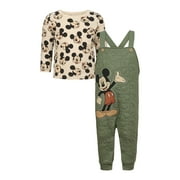 Disney Clothes Baby Boys 2-Piece Overall Set – Long Sleeve Top with Suspender Romper Mickey Mouse & Winnie the Pooh (Newborn–Infant)