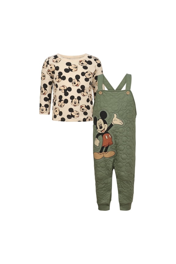 Clothes Baby Boys 2-Piece Overall Set – Long Sleeve Top with Suspender Romper Mickey Mouse & Winnie the Pooh (Newborn–Infant)