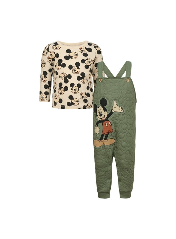 Clothes Baby Boys 2-Piece Overall Set – Long Sleeve Top with Suspender Romper Mickey Mouse & Winnie the Pooh (Newborn–Infant)