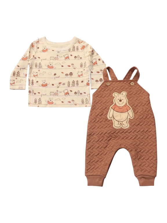 Clothes Baby Boys 2-Piece Overall Set – Long Sleeve Top with Suspender Romper Mickey Mouse & Winnie the Pooh (Newborn–Infant)