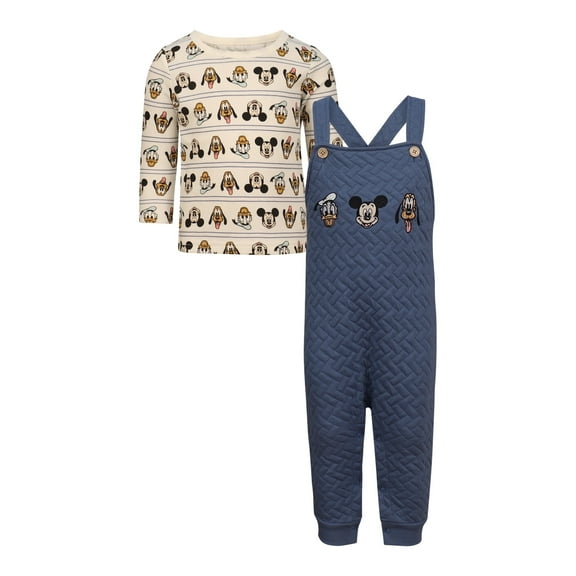 Disney Clothes Baby Boys 2-Piece Overall Set – Long Sleeve Top with Suspender Romper Mickey Mouse & Winnie the Pooh (Newborn–Infant)