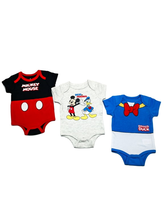Clothes Baby Boys 3-Pack Bodysuits – Mickey Mouse Newborn Outfit Set (Black/Blue/White) – 0/3M
