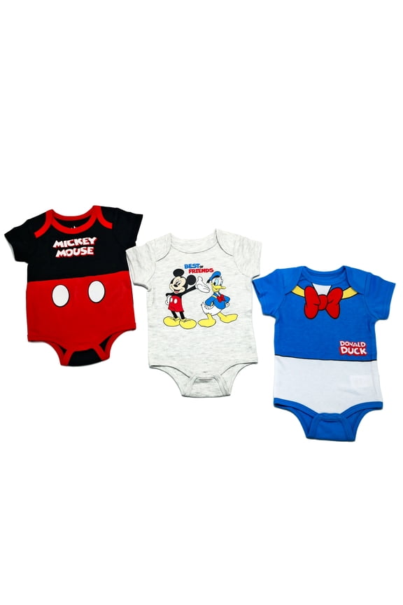 Clothes Baby Boys 3-Pack Bodysuits – Mickey Mouse Newborn Outfit Set (Black/Blue/White) – 0/3M