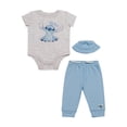 thumbnail image 1 of Disney Clothes Baby Boys 3-Piece Pant Set with Hat – Lilo & Stitch Bodysuit, Pants & Hat Set (Grey/Blue) 6/9M, 1 of 4