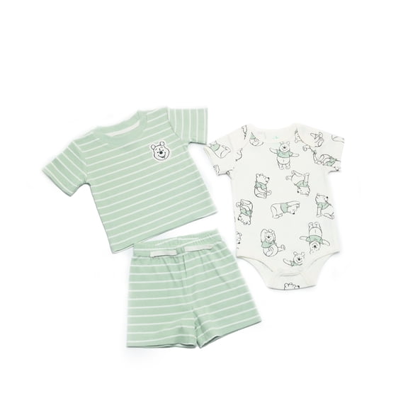 Disney Clothes Baby Boys 3-Piece Short Set – T-Shirt, Bodysuit & Shorts with Pooh, Mickey, Tigger, Lion King, Dumbo & Spiderman Newborn Outfit Set (0M–6/9M)