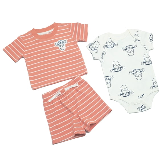 Disney Clothes Baby Boys 3-Piece Short Set – T-Shirt, Bodysuit & Shorts with Pooh, Mickey, Tigger, Lion King, Dumbo & Spiderman Newborn Outfit Set (0M–6/9M)