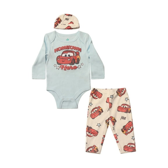 Disney Clothes Baby Boys Bodysuit, Pants & Hat 3-Piece Outfit Set – Mickey Mouse, Lion King, Stitch, Pooh, Cars, & Spiderman (0/3M–6/9M)