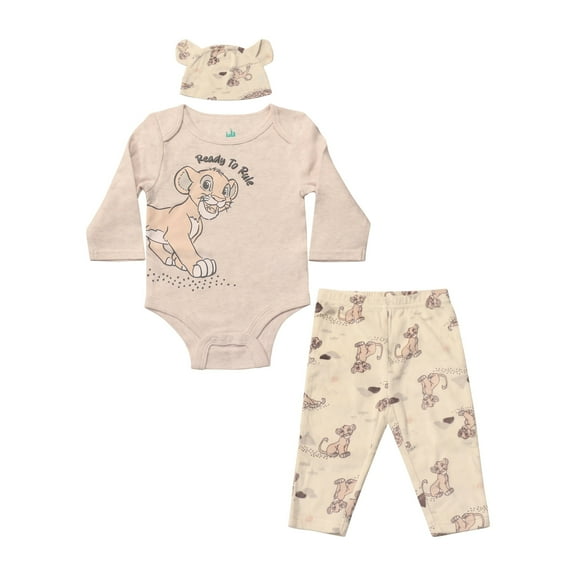 Disney Clothes Baby Boys Bodysuit, Pants & Hat 3-Piece Outfit Set – Mickey Mouse, Lion King, Stitch, Pooh, Cars, & Spiderman (0/3M–6/9M)