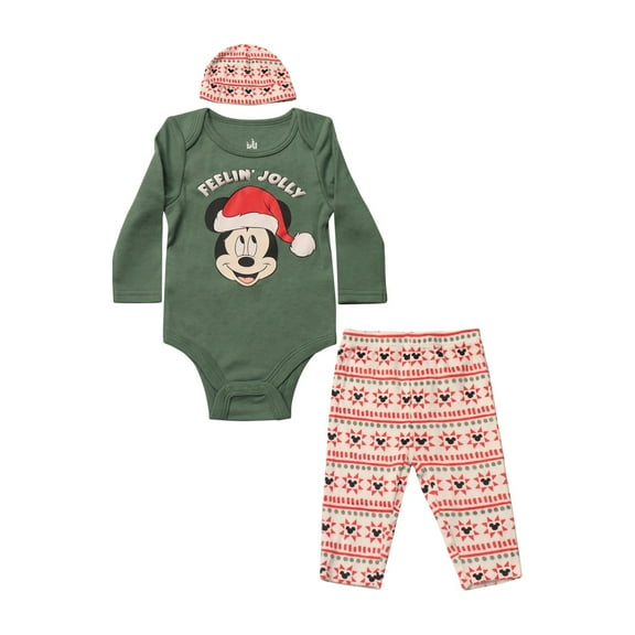 Disney Clothes Baby Boys Bodysuit, Pants & Hat 3-Piece Outfit Set – Mickey Mouse, Lion King, Stitch, Pooh, Cars, & Spiderman (0/3M–6/9M)