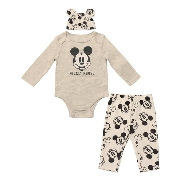 Disney Clothes Baby Boys Bodysuit, Pants & Hat 3-Piece Outfit Set – Mickey Mouse, Lion King, Stitch, Pooh, Cars, & Spiderman (0/3M–6/9M)