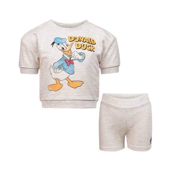 Disney Clothes Baby Boys Front Back 2-Piece Short Outfit Set – Includes Tee & Shorts – Mickey Mouse Gray 12M