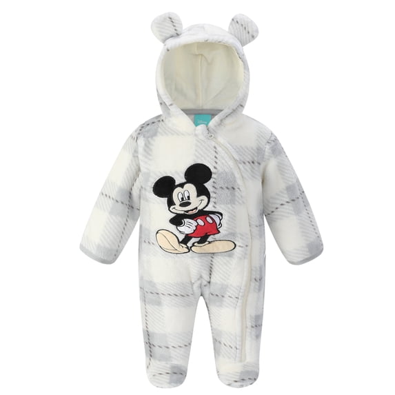 Disney Clothes Baby Boys Pram One-Piece – Mickey Mouse Soft Hooded Cozy Outfit Grey 6/9M