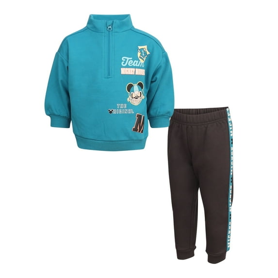 Disney Clothes Baby Boys Quarter Zip Fleece Sweatshirt and Pants Set – Mickey Mouse, Cars, Toy Story & Spiderman Outfit Set (12M–24M)