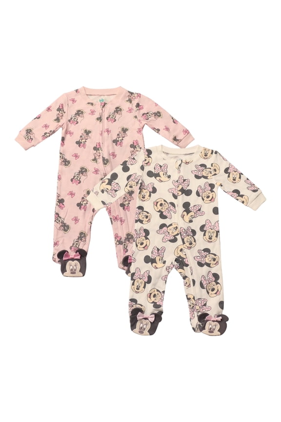 Clothes Baby Girls 2-Pack Quilted Footie Coveralls - Minnie Mouse, Princess Cinderella and Tiana Bodysuits (0/3M-6/9M)