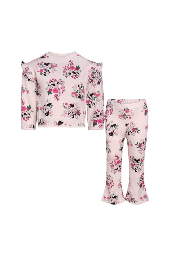 Clothes Baby Girls 2-Piece Fleece Outfit – Minnie Mouse Long Sleeve Ruffle Top and Matching Pants Set (12M–24M)