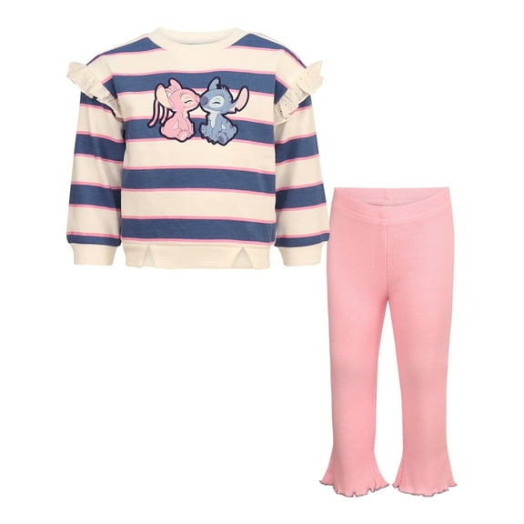 Disney Clothes Baby Girls 2-Piece Outfit Set– Long Sleeve Ruffle Top and Pants Set Minnie Mouse, Stitch & Toy Story (12M–24M)
