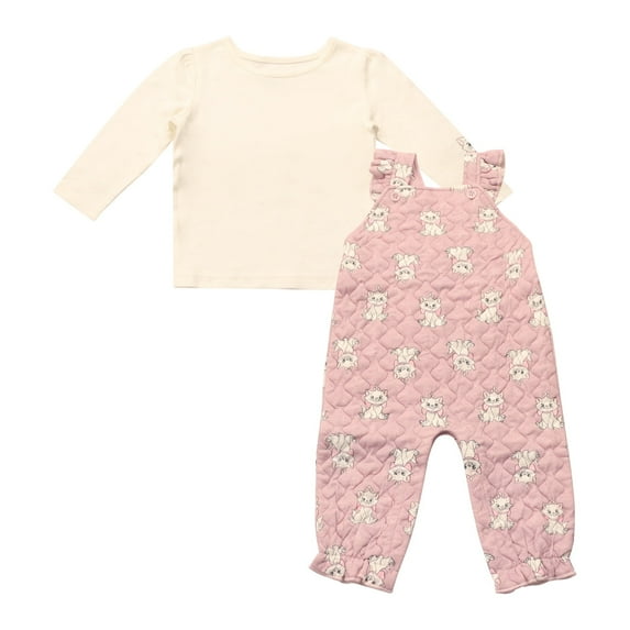 Disney Clothes Baby Girls 2-Piece Overall Set – Long Sleeve Top with Suspender Romper Minnie, Pooh, Bambi & Marie (Newborn–Infant)
