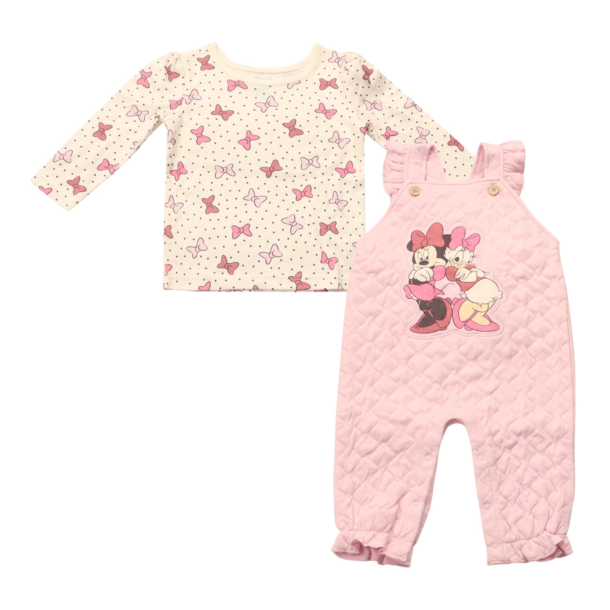Disney Clothes Baby Girls 2-Piece Overall Set – Long Sleeve Top with Suspender Romper Minnie, Pooh, Bambi & Marie (Newborn–Infant)
