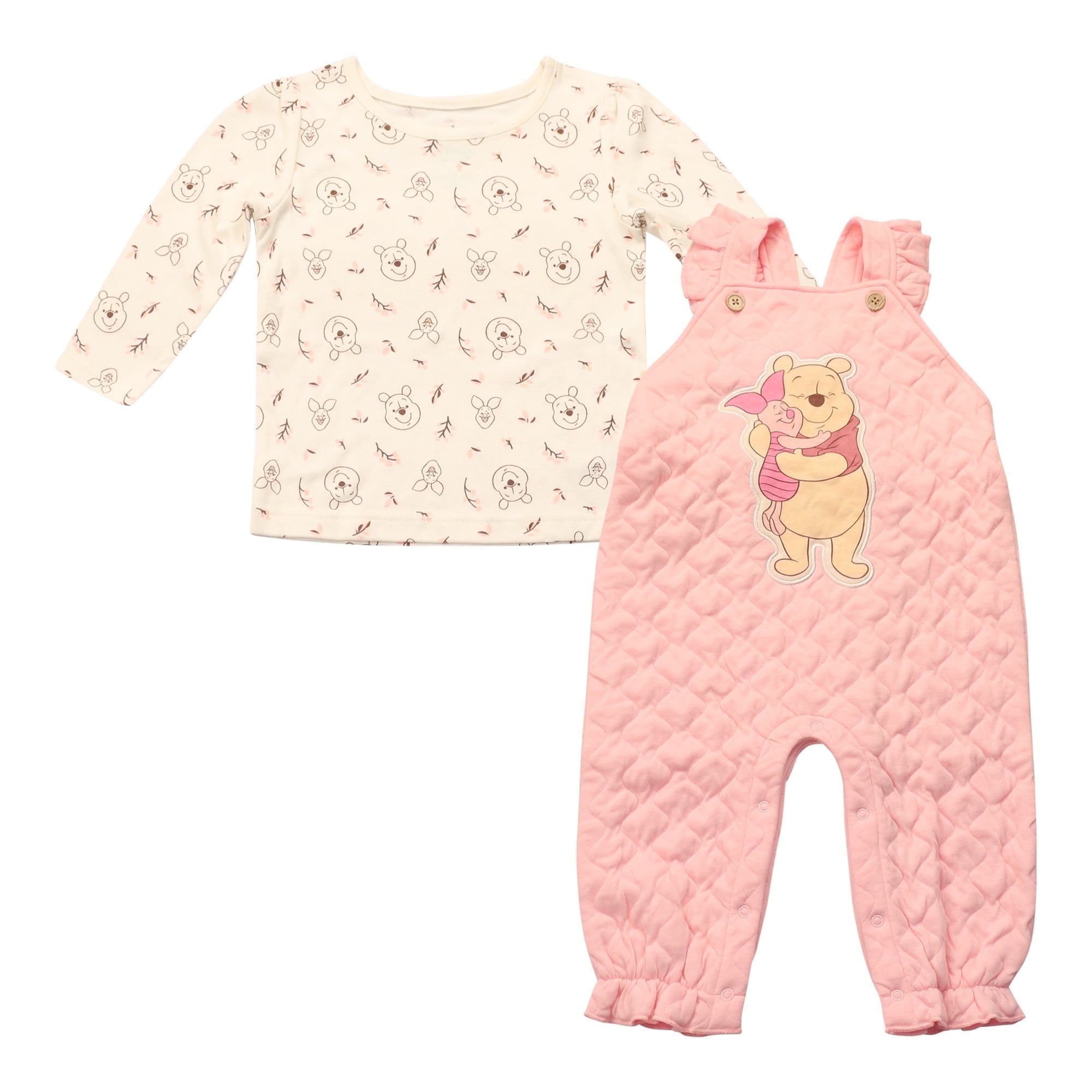 Disney Clothes Baby Girls 2-Piece Overall Set – Long Sleeve Top with Suspender Romper Minnie, Pooh, Bambi & Marie (Newborn–Infant)