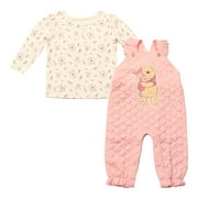 Disney Clothes Baby Girls 2-Piece Overall Set – Long Sleeve Top with Suspender Romper Minnie, Pooh, Bambi & Marie (Newborn–Infant)