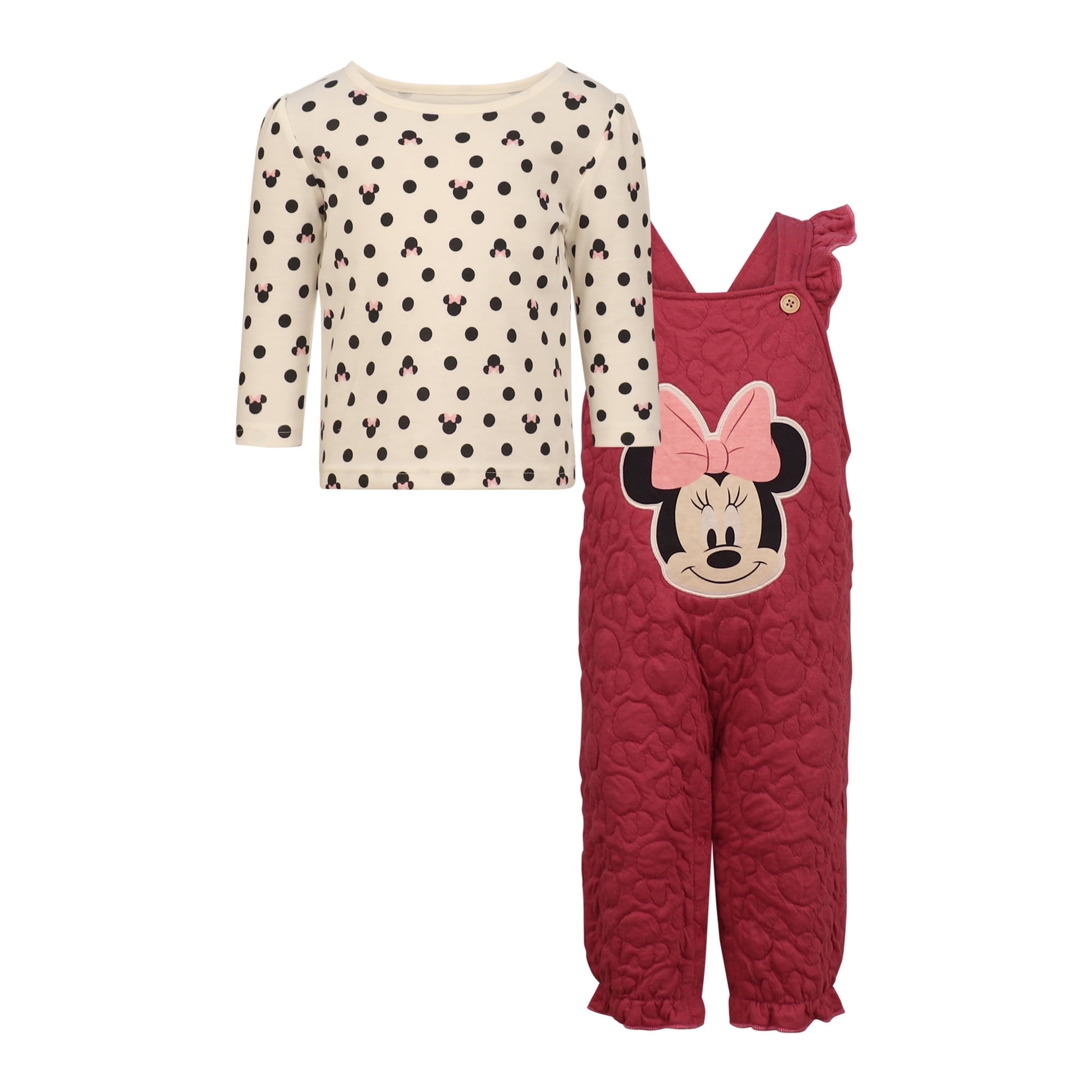 Disney Clothes Baby Girls 2-Piece Overall Set – Long Sleeve Top with Suspender Romper Minnie, Pooh, Bambi & Marie (Newborn–Infant)