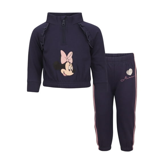 Disney Clothes Baby Girls 2-Piece Set – Fleece Quarter-Zip Pullover & Jogger Pants with Minnie Mouse Infant (12M–24M)