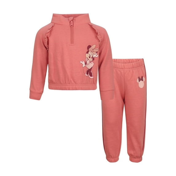 Disney Clothes Baby Girls 2-Piece Set – Fleece Quarter-Zip Pullover & Jogger Pants with Minnie Mouse Infant (12M–24M)
